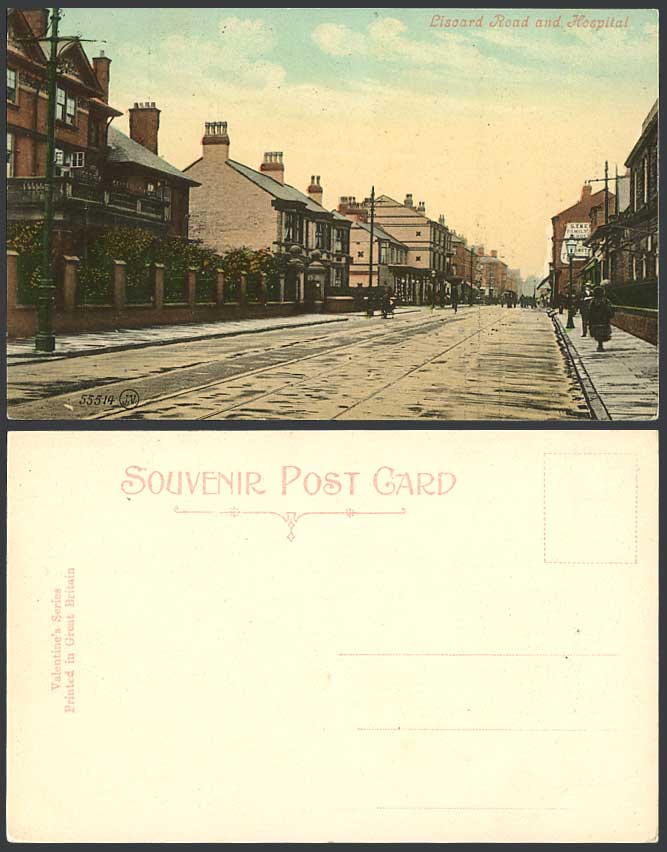 Liscard Road Street Scene and Hospital, Tramlines, Wallasey Old Colour Postcard