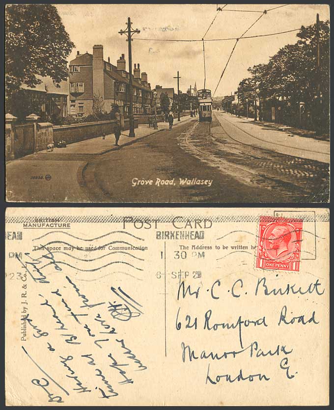 Wallasey Grove Road Street Scene, Tram Tramway Tramlines, Dogs 1923 Old Postcard