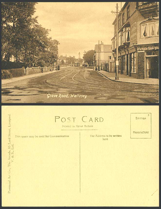 Wallasey Grove Road Street Scene, Tram Tramway Tramlines Wirral Old Postcard V&S