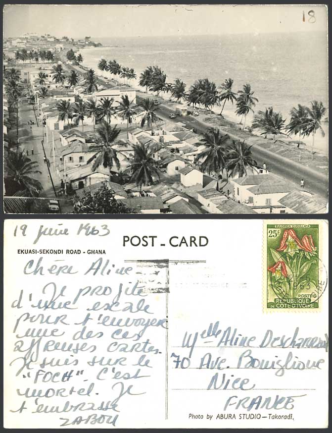 Ghana Gold Coast Ekuasi-Sekondi Road Street Scene 25f 1963 Old R. Photo Postcard