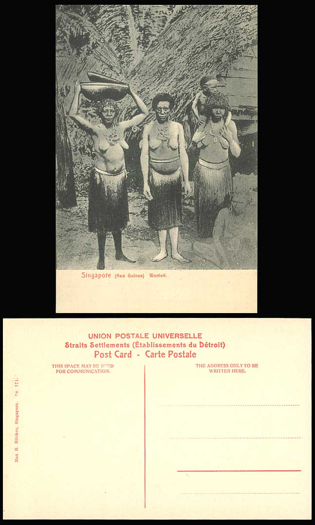 Singapore Old Postcard New Guinea Native Women Carry Baby Costumes Natives