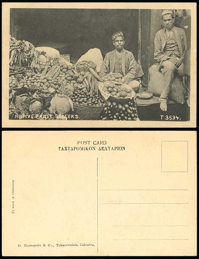 India Old Postcard Native Fruit Sellers Vendors Merchants, Fruits and Vegetables