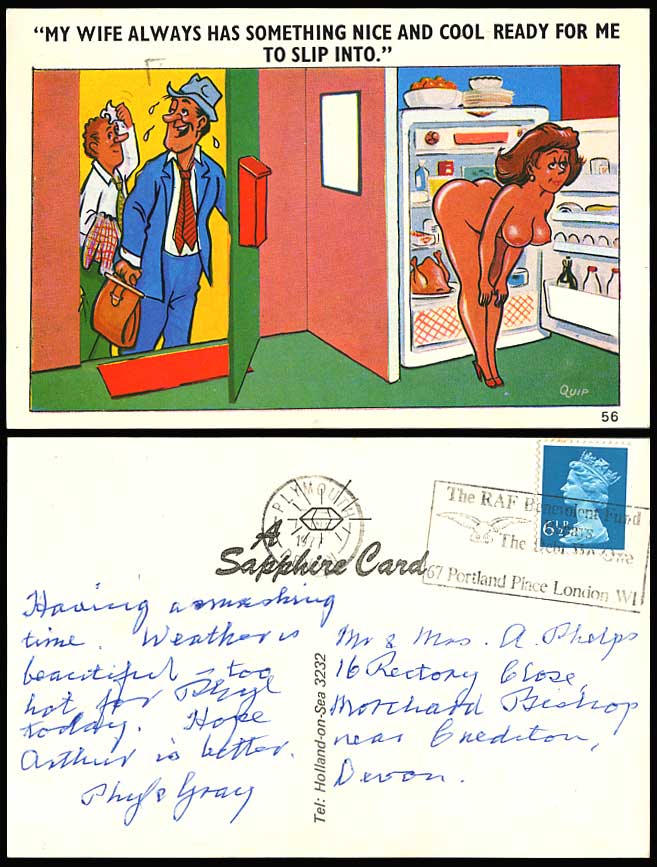 QUIP RAF Old Postcard Fridge My Wife Has Something Nice Cool For Me to Slip Into
