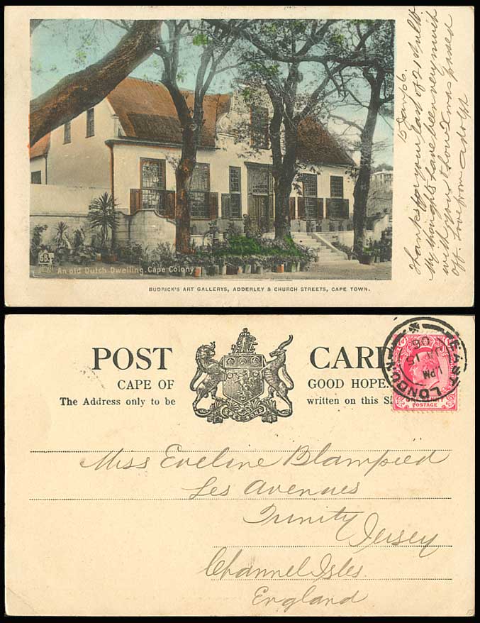 South Africa Cape Town 1906 Hand Tinted Postcard Old Dutch Dwelling, Cape Colony