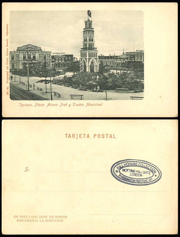 Chile Old UB Postcard Iquique Plaza Arturo Prat Square, Teatro Municipal Theatre