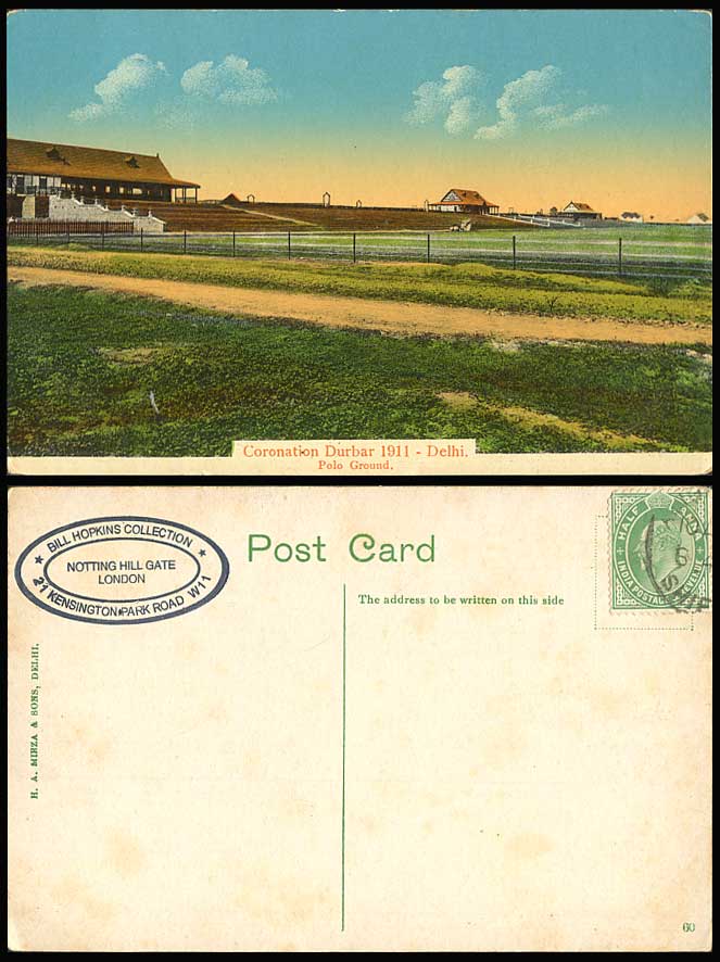 India KE7 1/2a 1911 Old Color Postcard POLO GROUND Coronation Durbar Delhi Sport