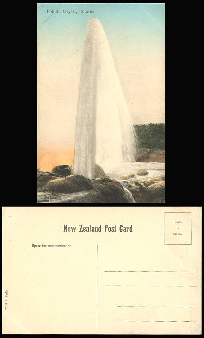 New Zealand Old Hand Tinted Postcard Pohutu Geyser Rotorua, Whakarewarewa Valley