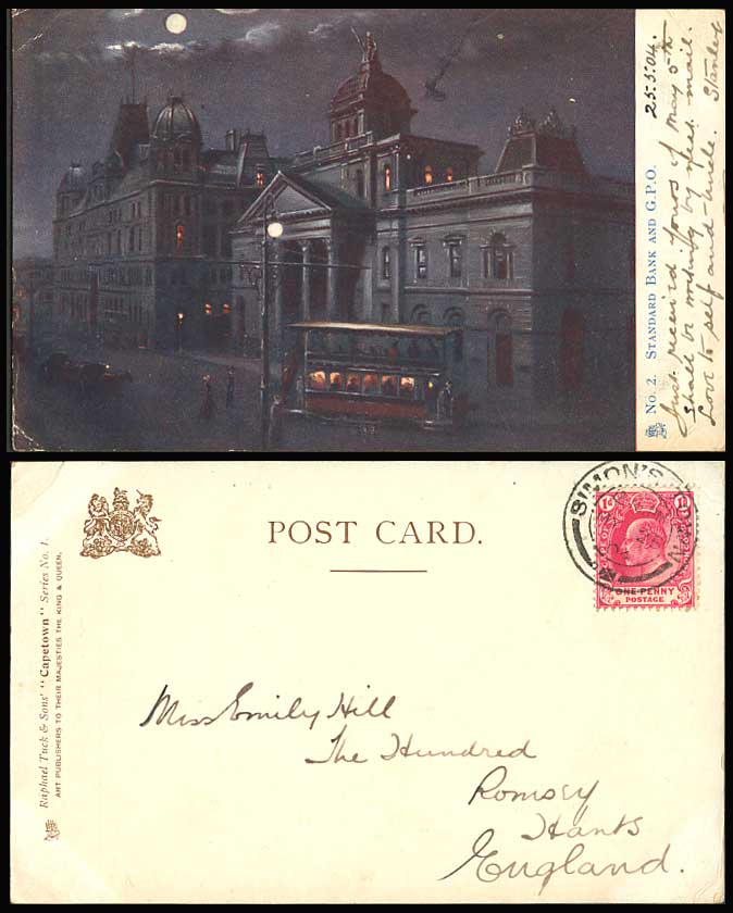 South Africa Cape Town 1904 Old Tuck Postcard Standard Bank, General Post Office