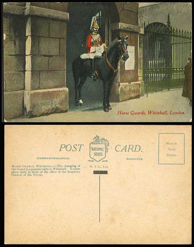 London Old Postcard Horse Guards Guard WHITEHALL Inspector General of the Forces