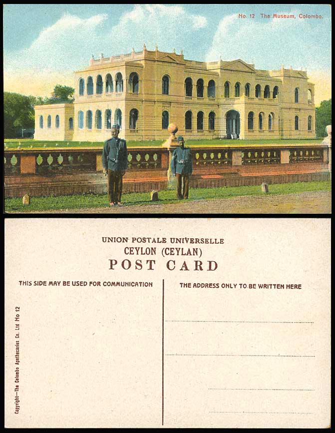 Ceylon Old Colour Postcard THE MUSEUM COLOMBO Native Men Policeman Police Guards