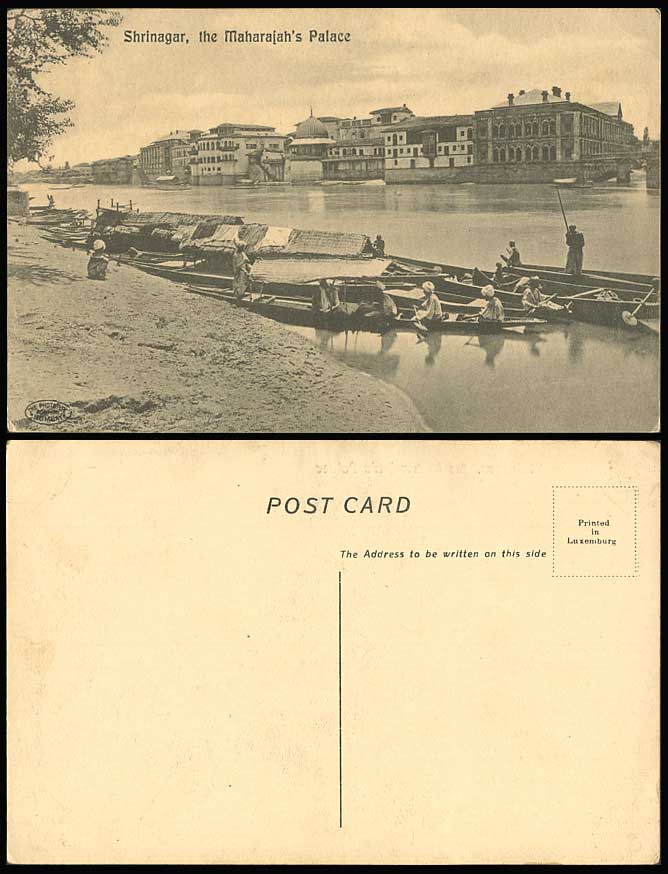 India Old Postcard Shrinagar Srinagar Maharaja Maharajah's Palace Kashmir, Boats