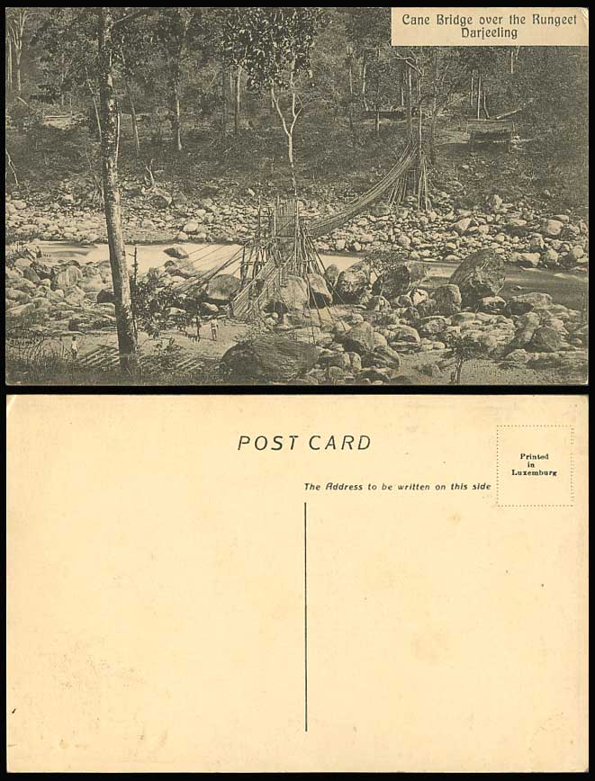 India Old Postcard CANE BRIDGE over RUNGEET Darjeeling, River Scene, Bourne 1879