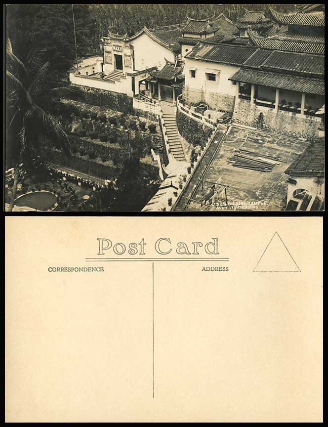 Penang Old Real Photo Postcard Chinese Temple Ayer Itam, Gate, Steps Aerial View