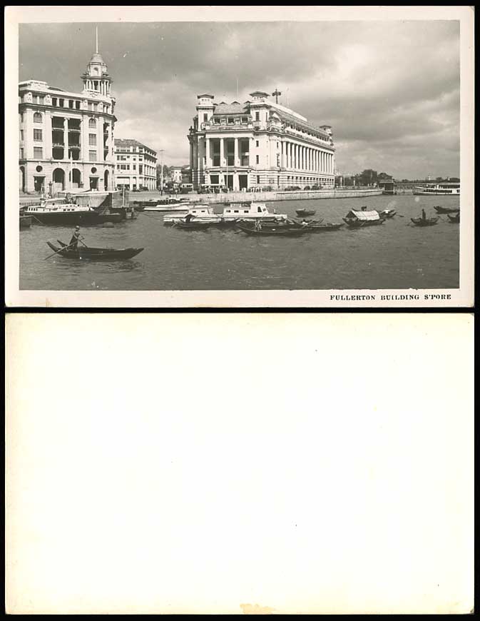 Singapore Old Postcard Fullerton Building G.P.O. Boats Food Supplies Fitzpatrick