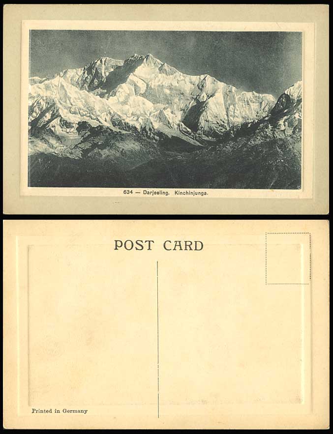 India Old Embossed Postcard Kinchinjunga Darjeeling 28,156 feet Height Mountains