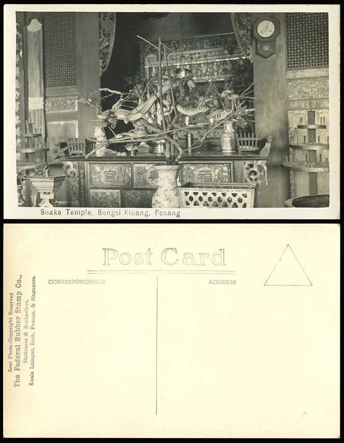 Penang Old Real Photo Postcard Snake Temple Sungei Kluang Federal Rubber Stamp C