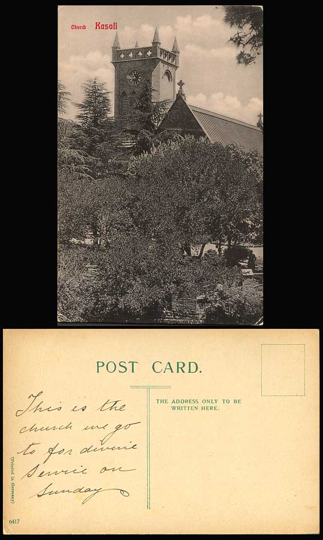 India Old Postcard CHRIST CHURCH OF KASAULI Kasoli and Clock Tower No. 6417