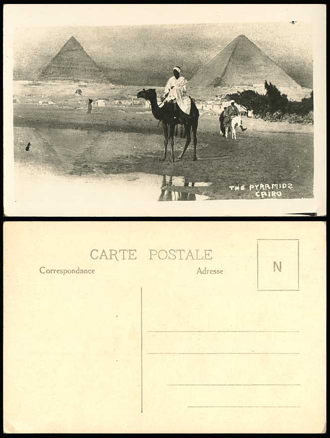 Egypt Old Real Photo Postcard Cairo The Pyramids Giza Camel Donkey Rider Village
