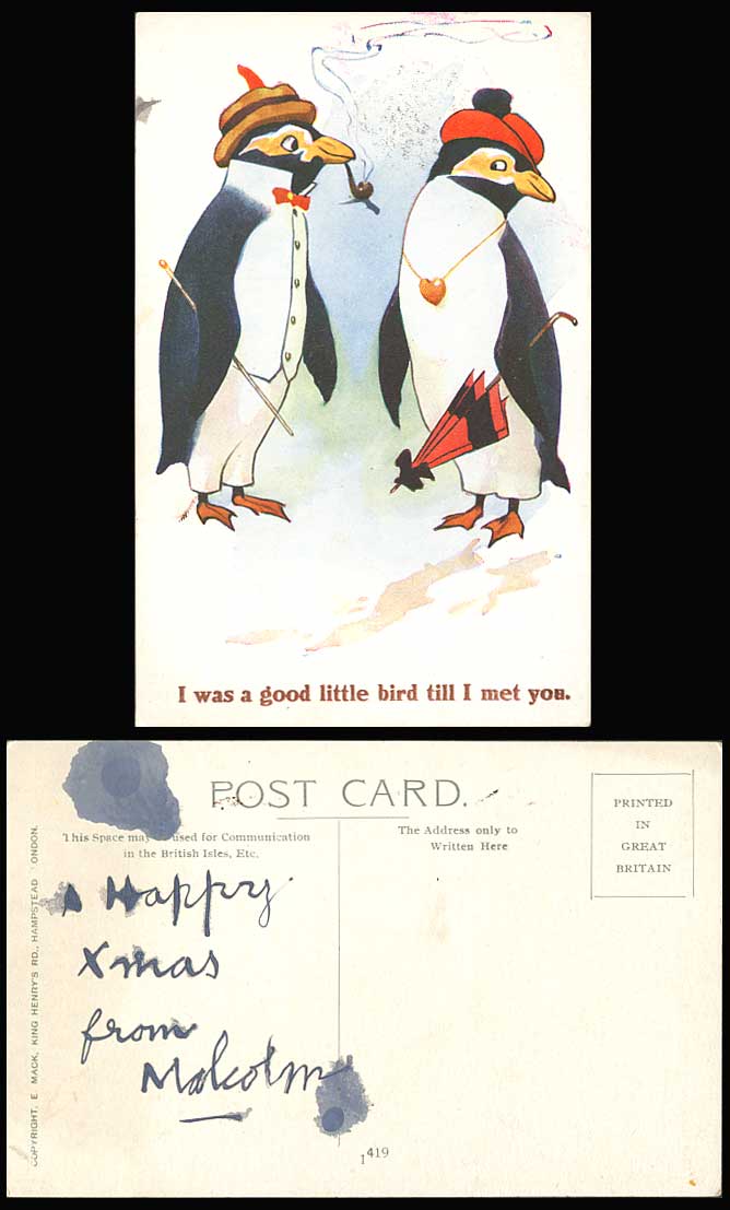 Penguin Bird Old Postcard I Was a Good Little Bird Till I Met You Penguins Birds