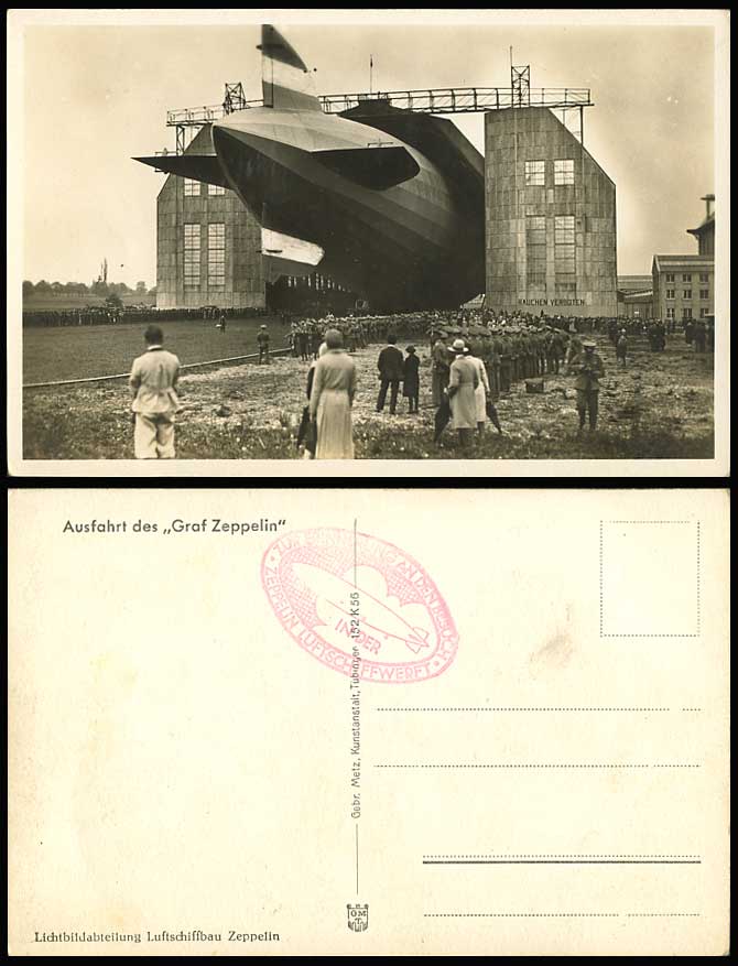 Graf Zeppelin Exit of German Airship Hangar, Aircraft Soldiers Old R.P. Postcard