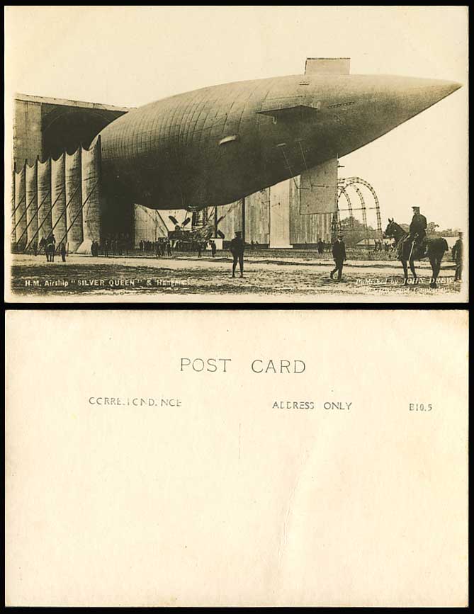 British Army H M Airship Silver Queen & Hangar Zeppelin Aircraft Old RP Postcard