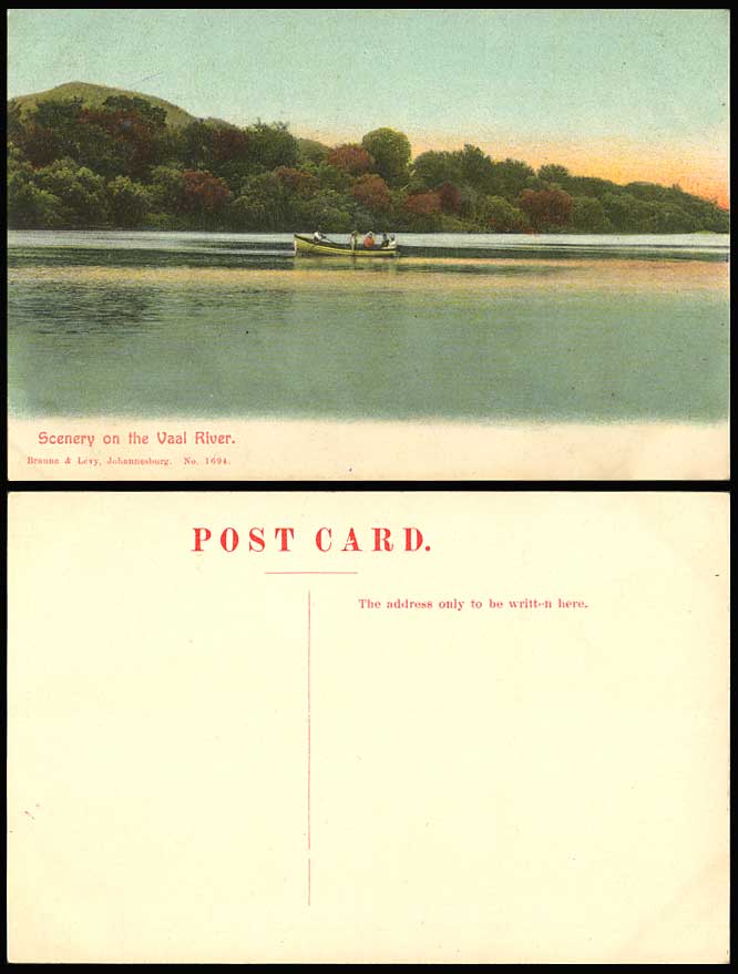 South Africa Scenery on The VAAL RIVER Boat Boating Panorama Old Colour Postcard