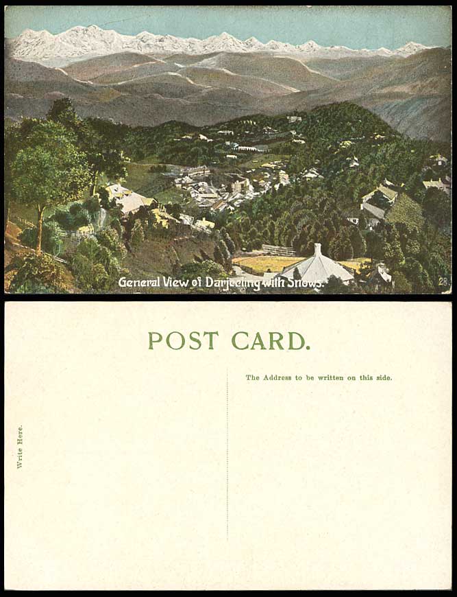 India Old Colour Postcard General Views of Darjeeling with Snows Snow & Panorama
