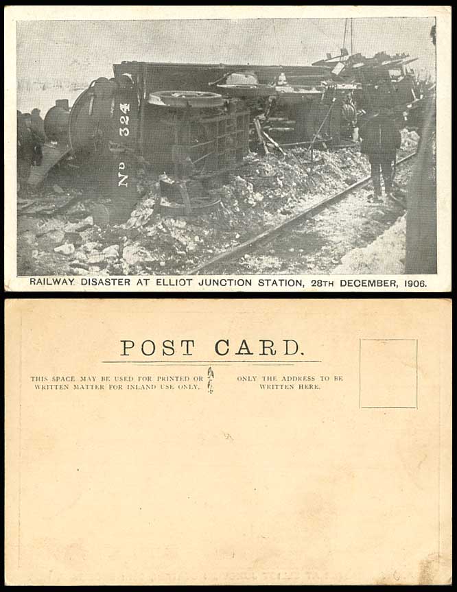 Railway Disaster Elliot Junction Station 28 Dec 1906 Old Postcard Locomotive 324