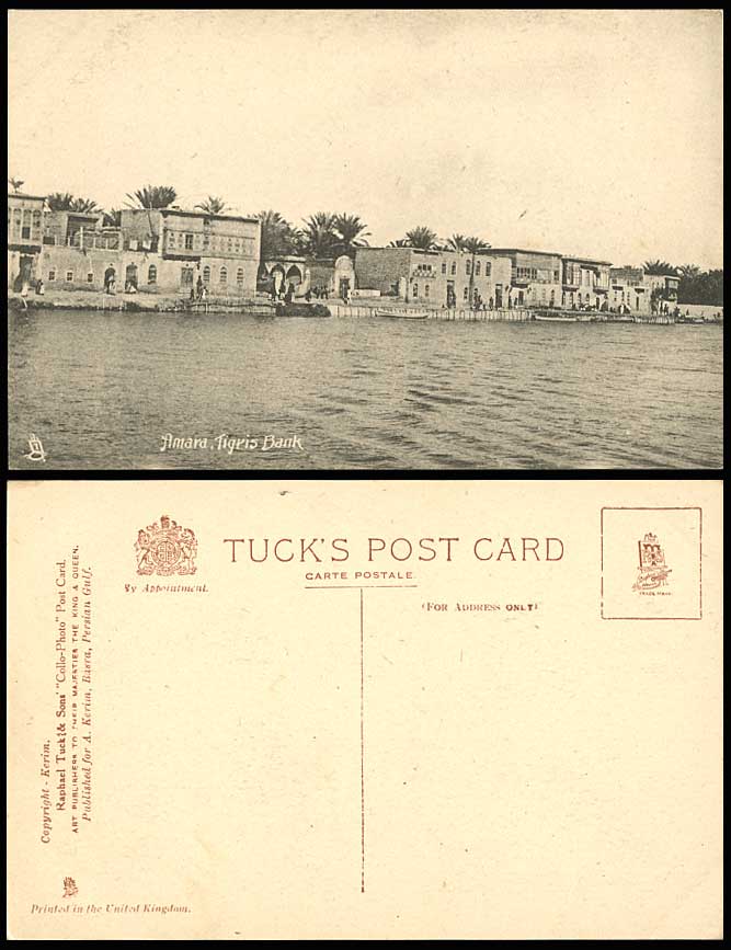 IRAQ Old Tuck's Postcard BASRA, Amara, Tigris Bank, River Scene Boats Palm Trees