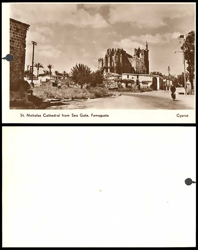 Cyprus c1940 Old Real Photo Postcard St. Nicholas Cathedral from Sea Gate Street