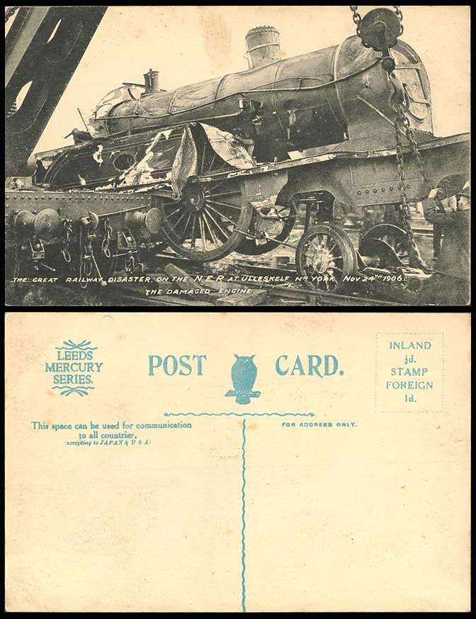 Great Railway Disaster N.E.R. Ulleskelf Damaged Engine 24 Nov. 1906 Old Postcard