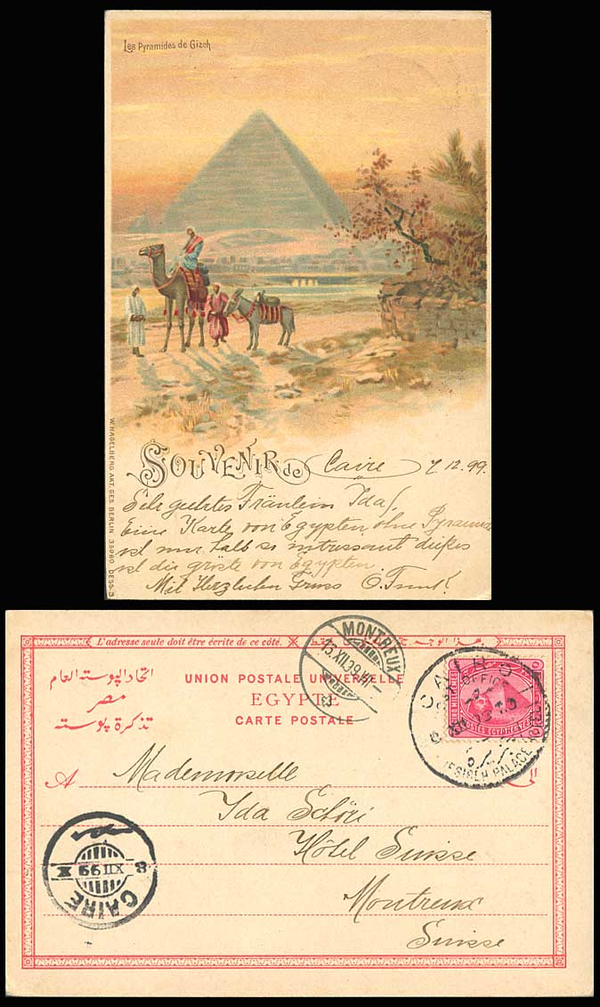 Egypt Souvenir de 5m 1899 Old UB Postcard Pyramides de Gizeh Giza Pyramids Camel