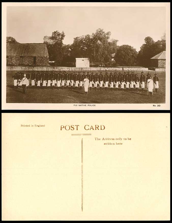 Fiji Old Real Photo Postcard Native Police, Fijian Policemen Officers in Uniform