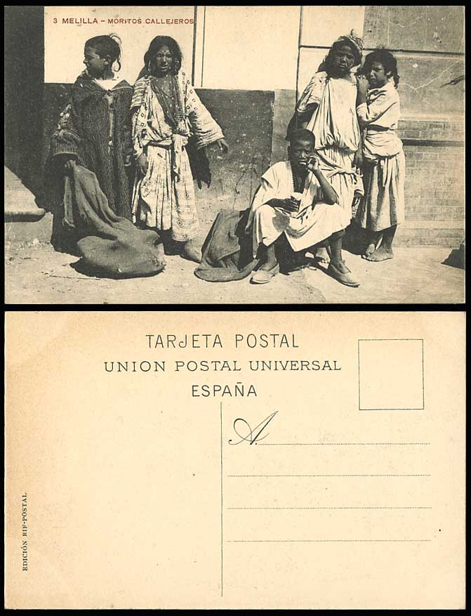 Spain Morocco MELILLA Old Postcard Moritos Callejeros, Young Girls Boys Children