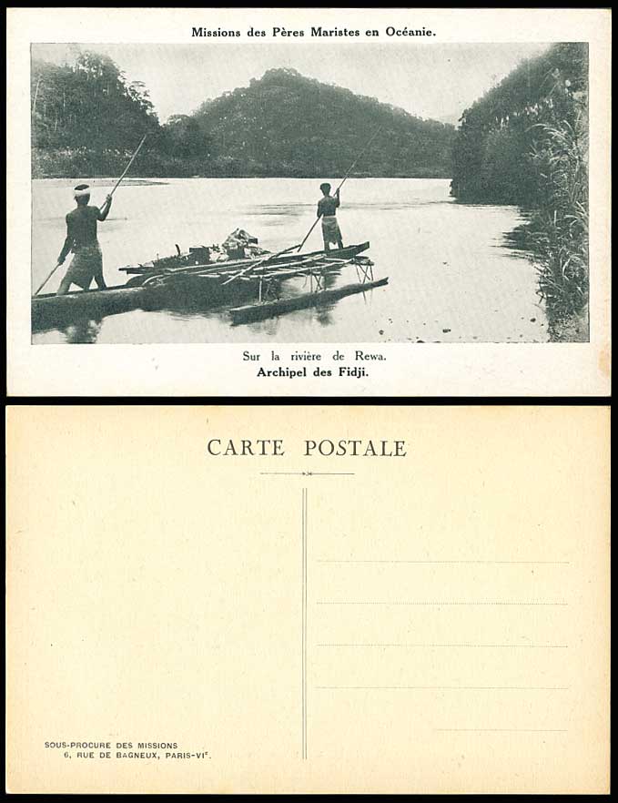 Fiji Old Postcard Native Fijian Men Canoe Boat on Rewa River, Archipel des Fidji
