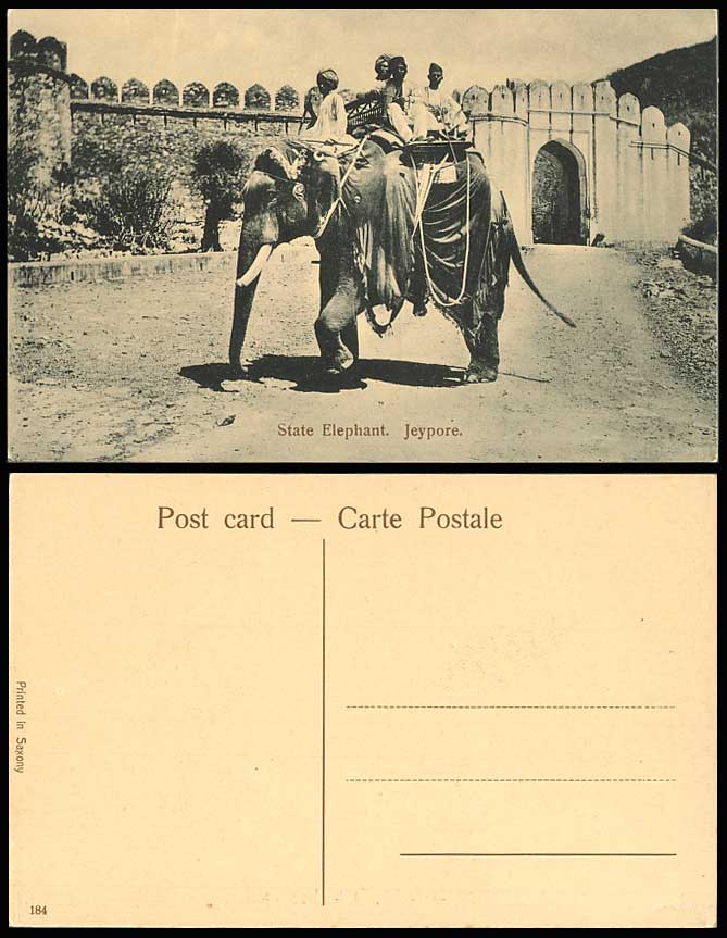 India STATE ELEPHANT Chair JAIPUR Jeypore Old Postcard Fort Fortress Gate Street