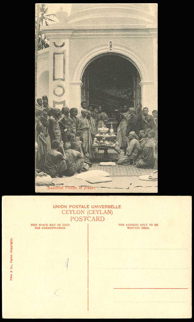 Ceylon Old Postcard Buddhist Priests at Prayer, Native Monks, Religious Ceremony