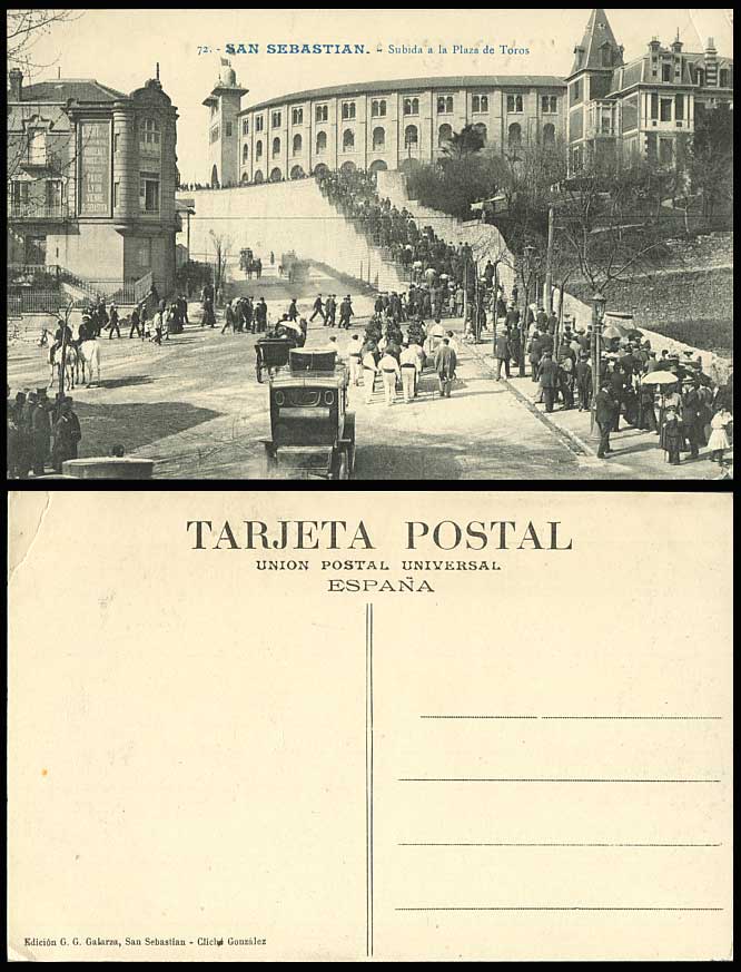 Spain Old Postcard San Sebastian Subida a la Plaza de Toros Street Step Bullring