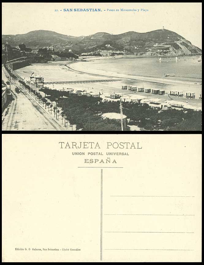 Spain Old Postcard San Sebastian Paseo de Miraconcha y Playa, Beach Street Scene