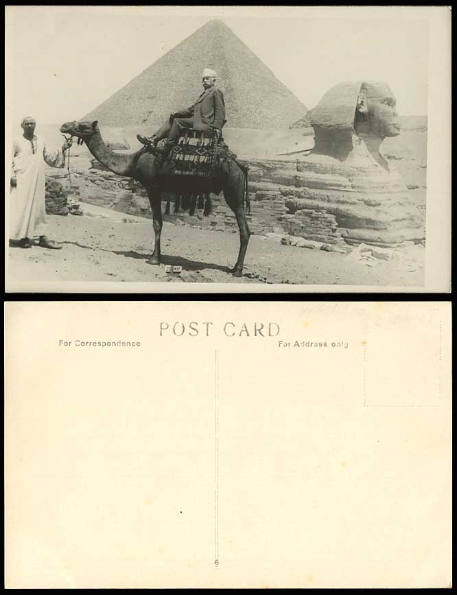 Egypt Old Real Photo Postcard Great Sphinx Pyramid Camel Rider 25 May Native Man