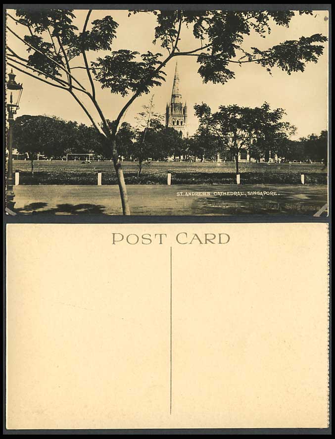 Singapore Old Real Photo Postcard St. Andrews Cathedral Church Street & Panorama