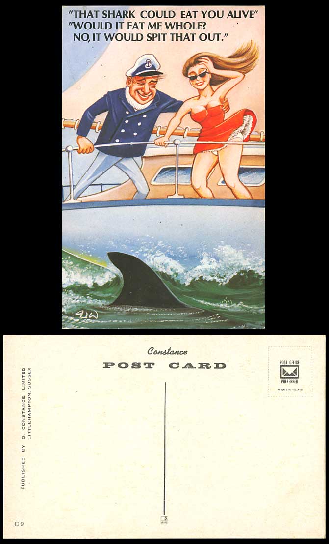 AJW Old Postcard That Shark Could Eat You Alive Would Eat Me Whole Spit That Out