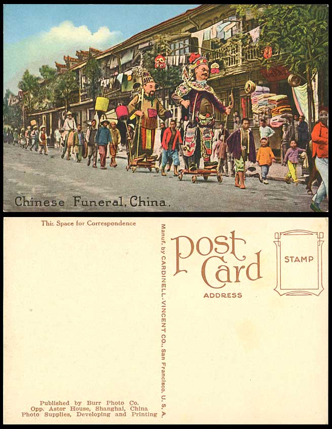 China Old Colour Postcard CHINESE HIGH OFFICIAL FUNERAL Procession, Street Scene