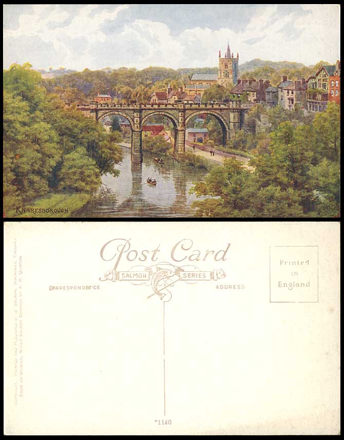 AR Quinton Old Postcard Knaresborough Viaduct Bridge River Boats Church 1140 ARQ