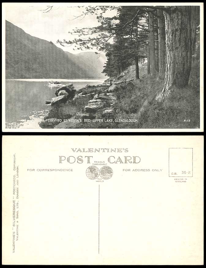 Ireland Old Postcard Ferry to St. Kevin's Bed Upper Lake Glendalough Co. Wicklow