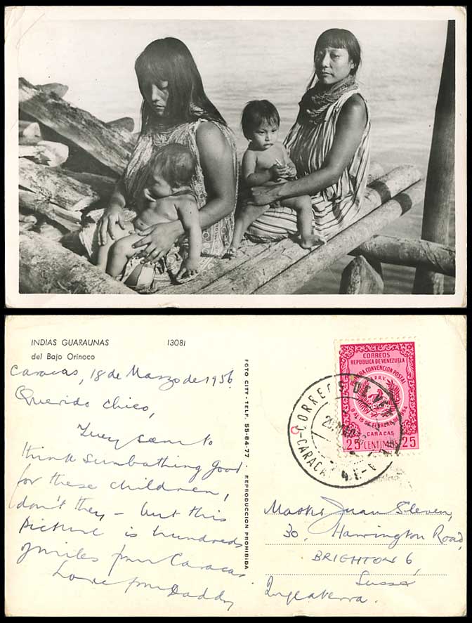 Venezuela 1956 Old Postcard Indias Guaraunas del Bajo Orinoco, Native Women Baby