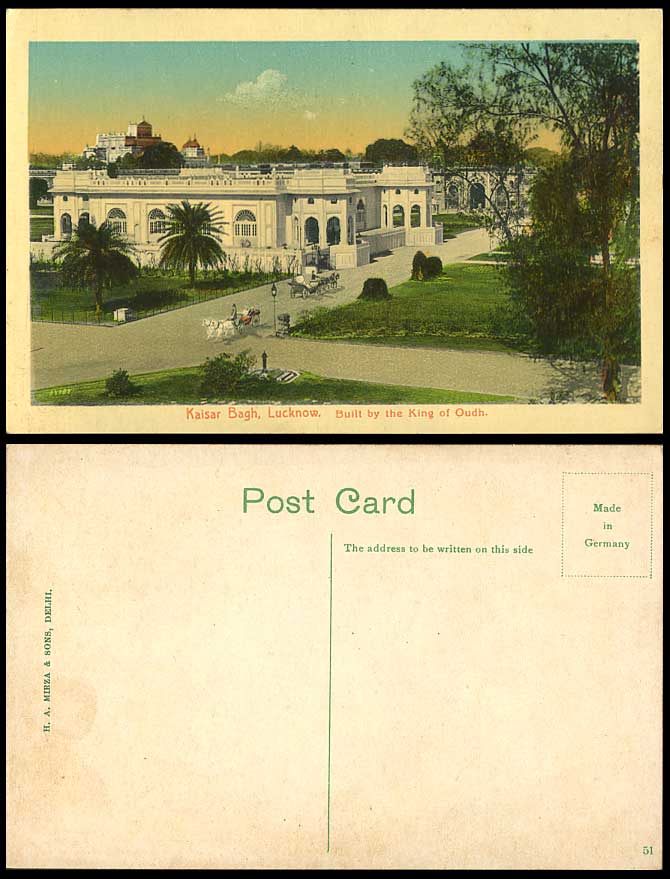 India Old Postcard KAISAR BAGH Lucknow Built by The King of Oudh, Horses & Carts