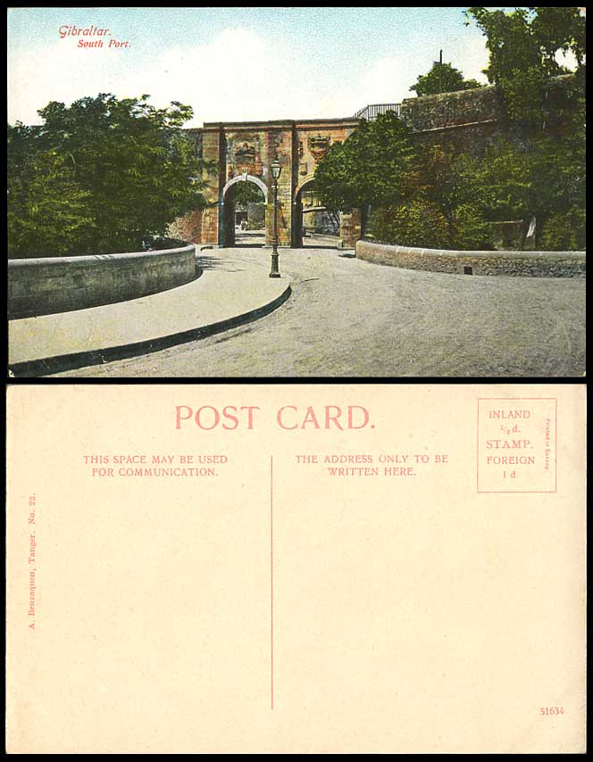 Gibraltar Old Colour Postcard South Port Gate Southport Gates Street Scene No.23