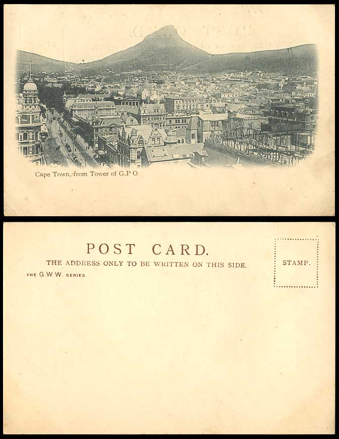 South Africa Cape Town from Tower of General Post Office, Street Old UB Postcard