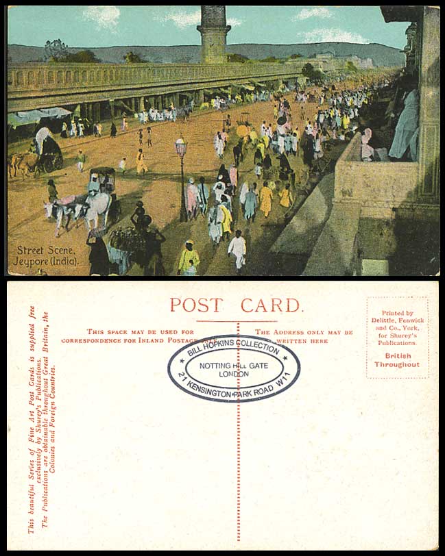 India Old Colour Postcard JAIPUR Jeypore Native Street Scene Cattle Bullock Cart